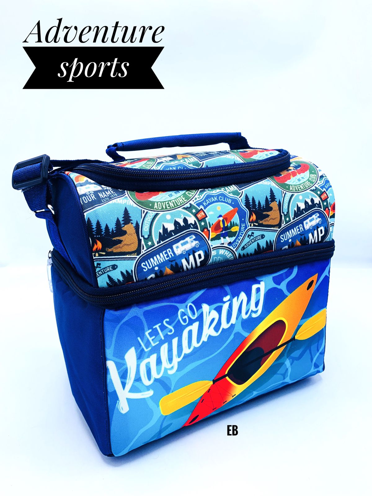 Echo Boomers "Let's Go Kayaking" Insulated Tiffin Bag – Navy Blue | Lunch Bag for Office, School, Men & Kids | Stylish, Compact, Thermal Food Carrier