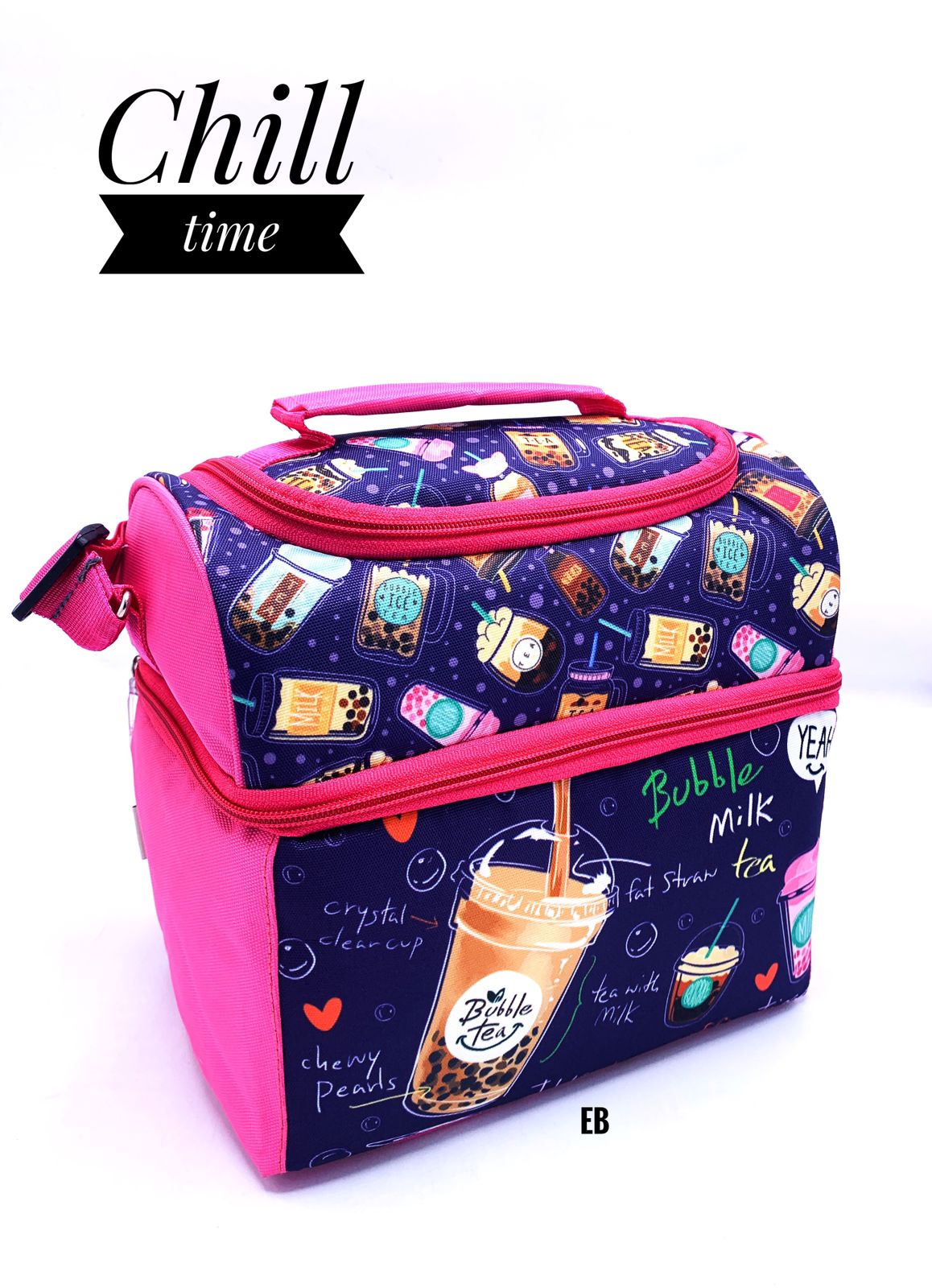Echo Boomers "Bubble Milk Tea" Insulated Tiffin Bag – Pink | Lunch Bag for Office, School, Men & Kids | Stylish, Compact, Thermal Food Carrier
