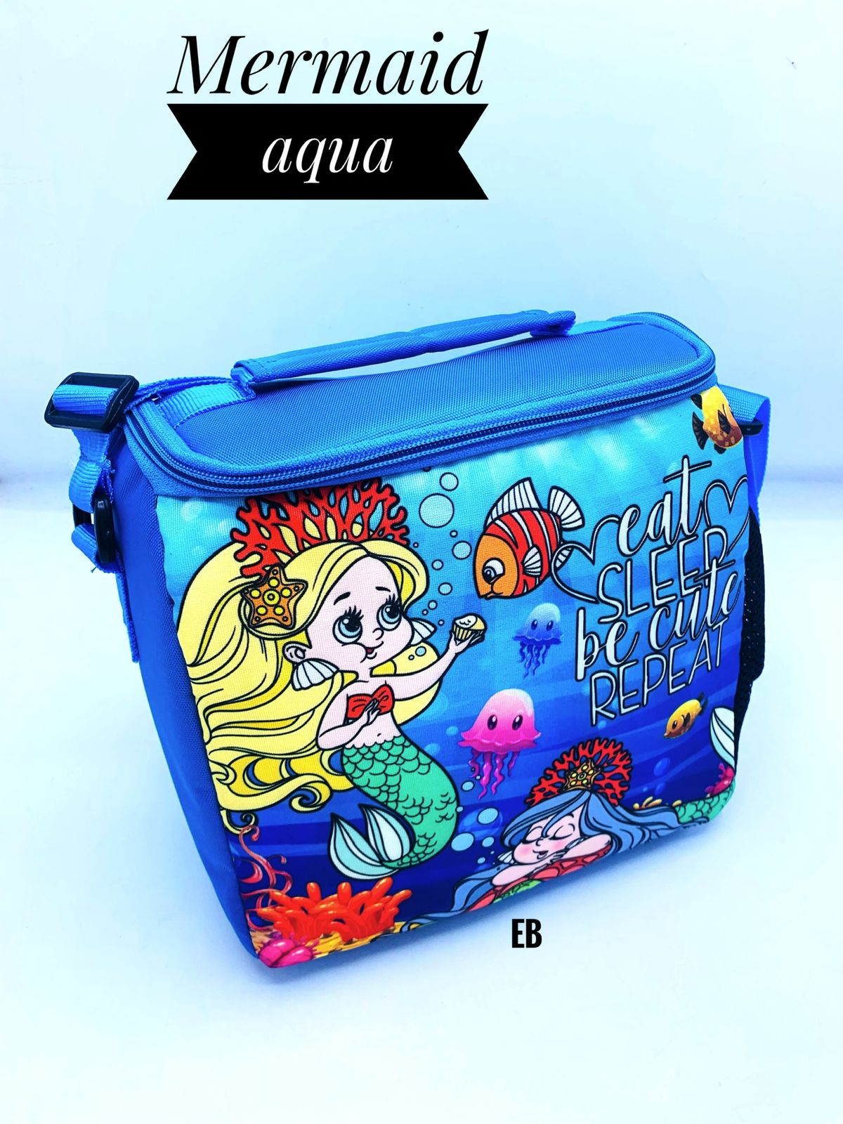 Echo Boomers Mermaid Aqua Printed Insulated Lunch Bag, Tiffin and Food Storage Bag for Work, Students, Office, Picnic, College & School with Bottle Holder & Multiple Zipper Pockets