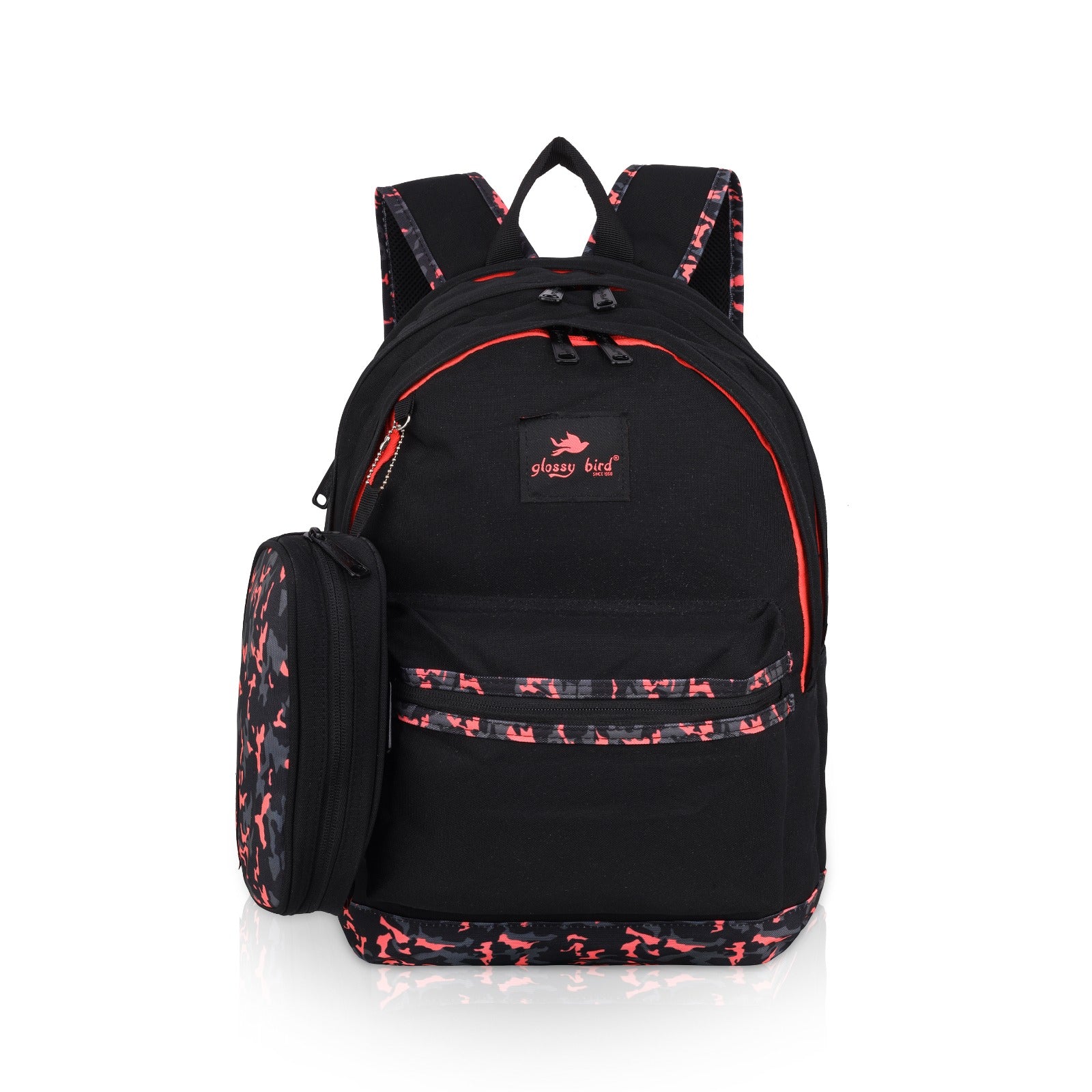 Echo Boomers Glossy Bird Backpack (PURPLE) – Water-Resistant School, Travel & Office Bag for Men & Women with Detachable Pouch, Padded Straps, Multi-Pockets & Reflective Strips