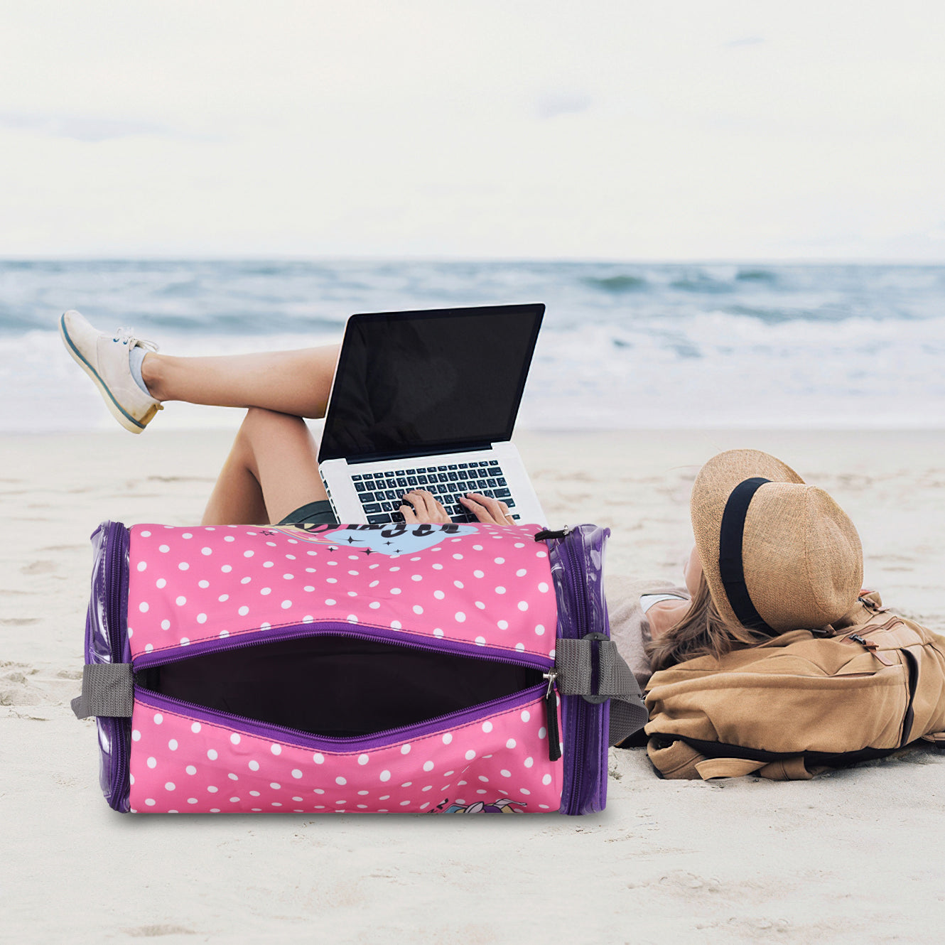 Echo Boomers Pink Magic Print Square Travel Duffle Gym Luggage Bag with PVC Side Compartments