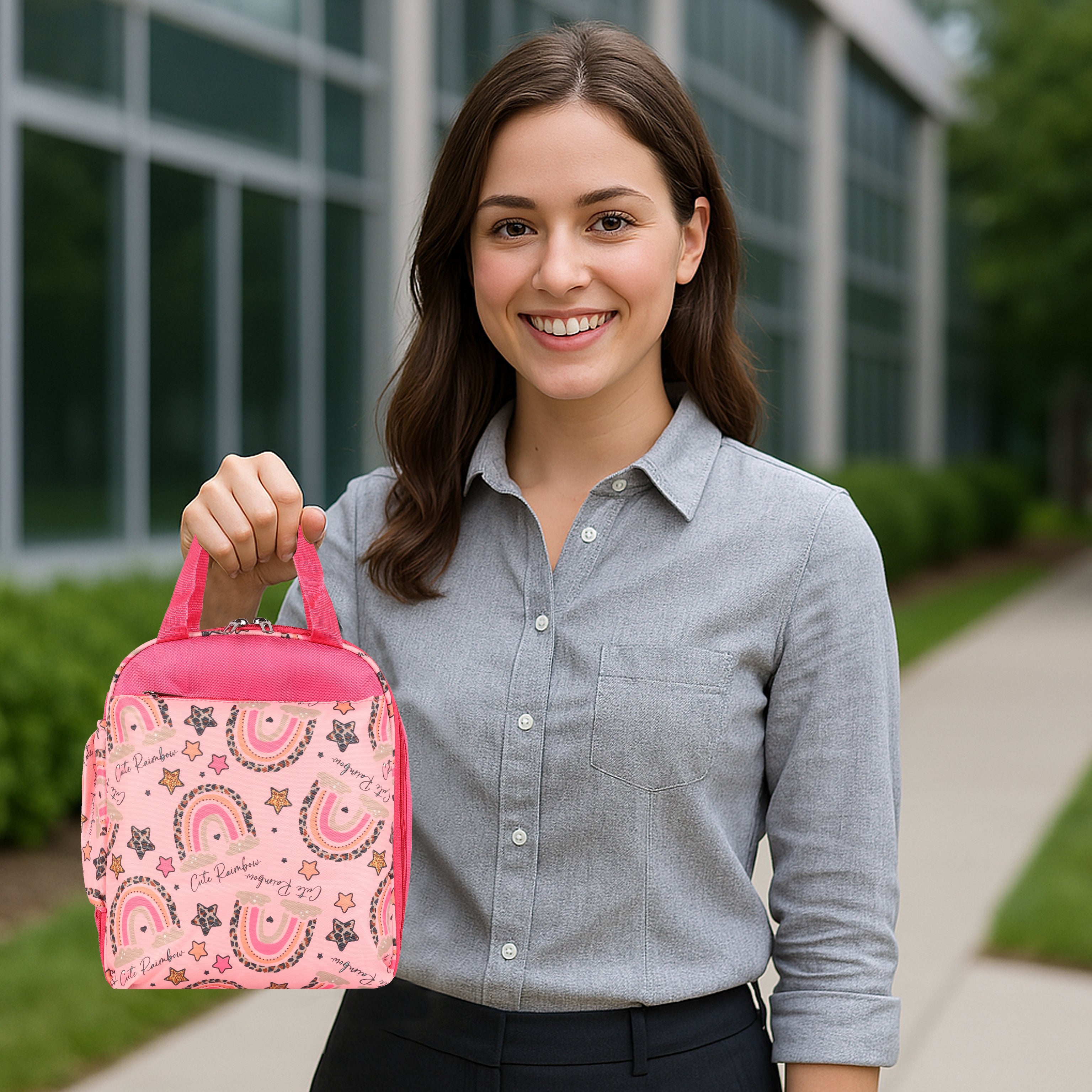 Echo Boomers Premium Rainbow Pint Lunch Bag – Stylish, Lightweight, Attractive, & Durable Meal Companion and versatile bag(Pink).