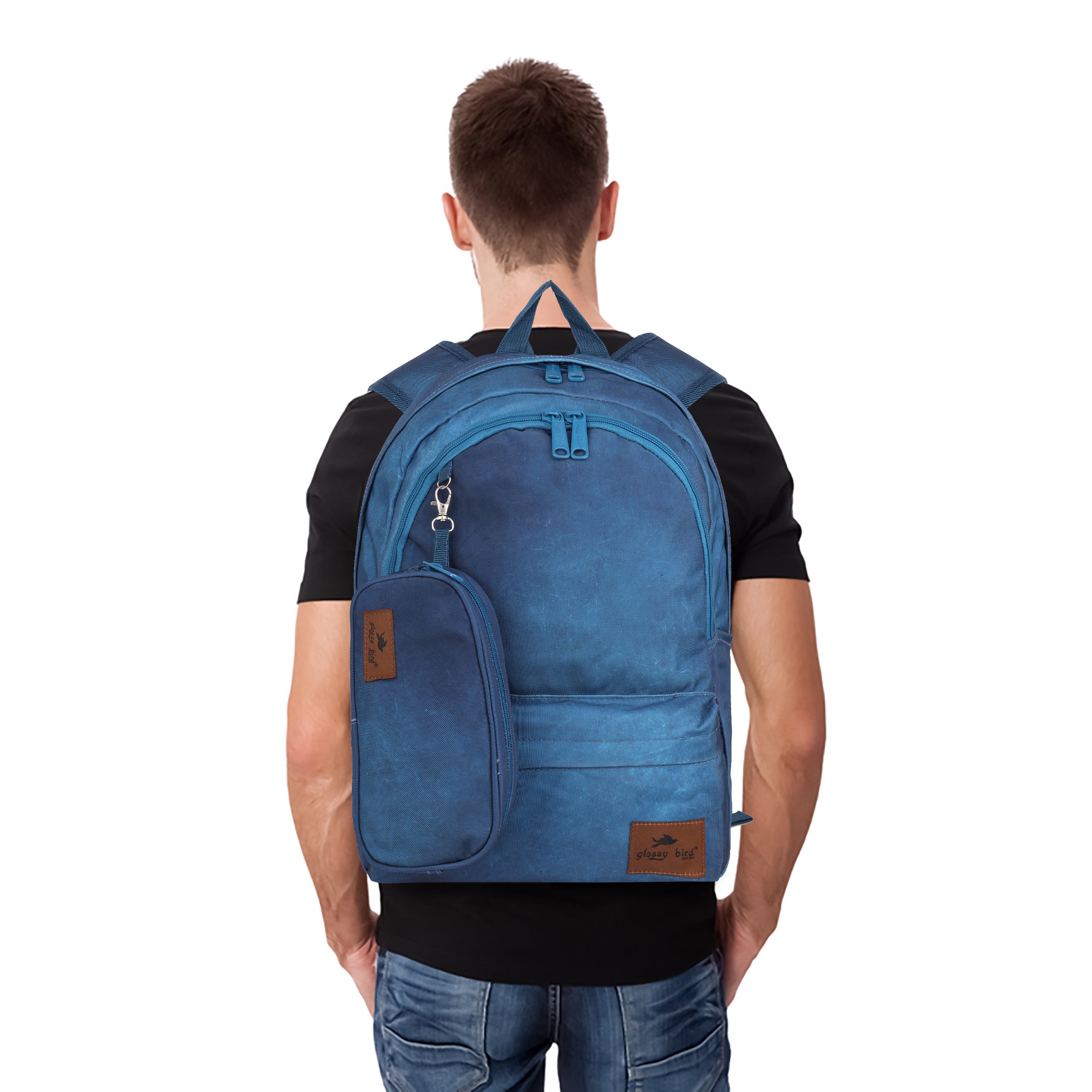 Echo Boomers Glossy Bird Backpack by Echo Boomers – Water-Resistant Bag with 3 Compartments, Bottle Holder, Padded Straps & Detachable Pouch – Ideal for School & Travel (Blue)