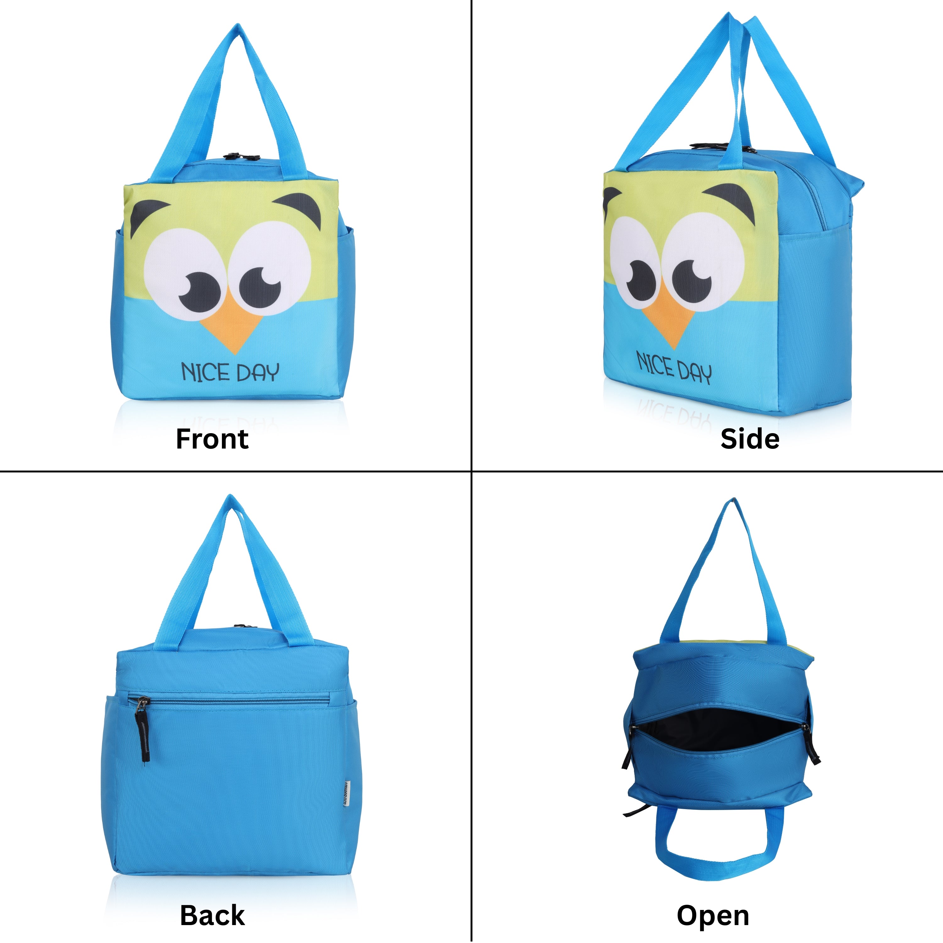 Echo Boomers Nice Day Green Bird Print Sky Blue Lunch Bag for Kids | Stylish, Lightweight & Durable | School, Travel & Picnic Use | Premium Zipper, Sturdy Handle, Easy to Clean