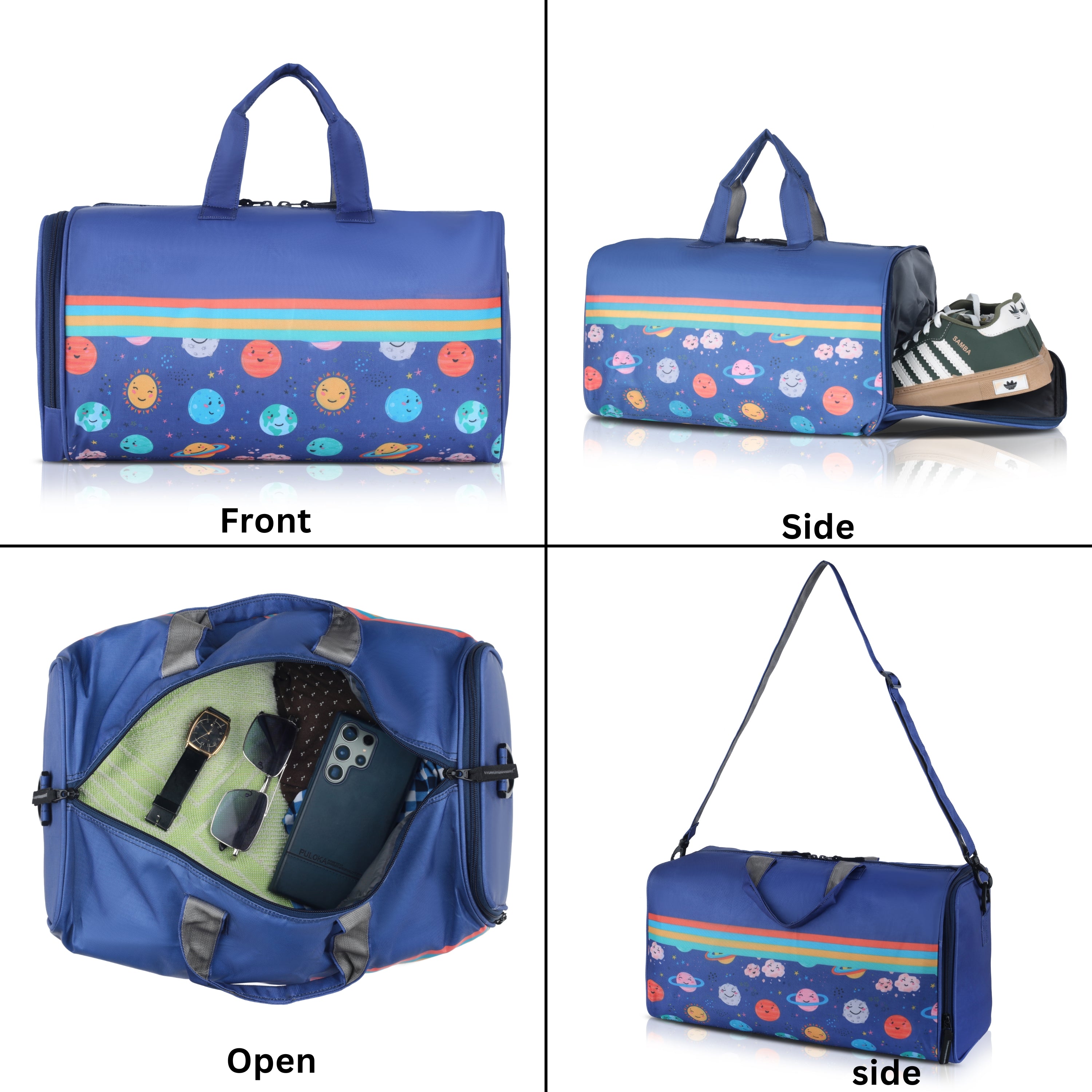 Echo Boomers Space Print Duffle Bag – Stylish Travel & Gym Bag with Shoe Compartment