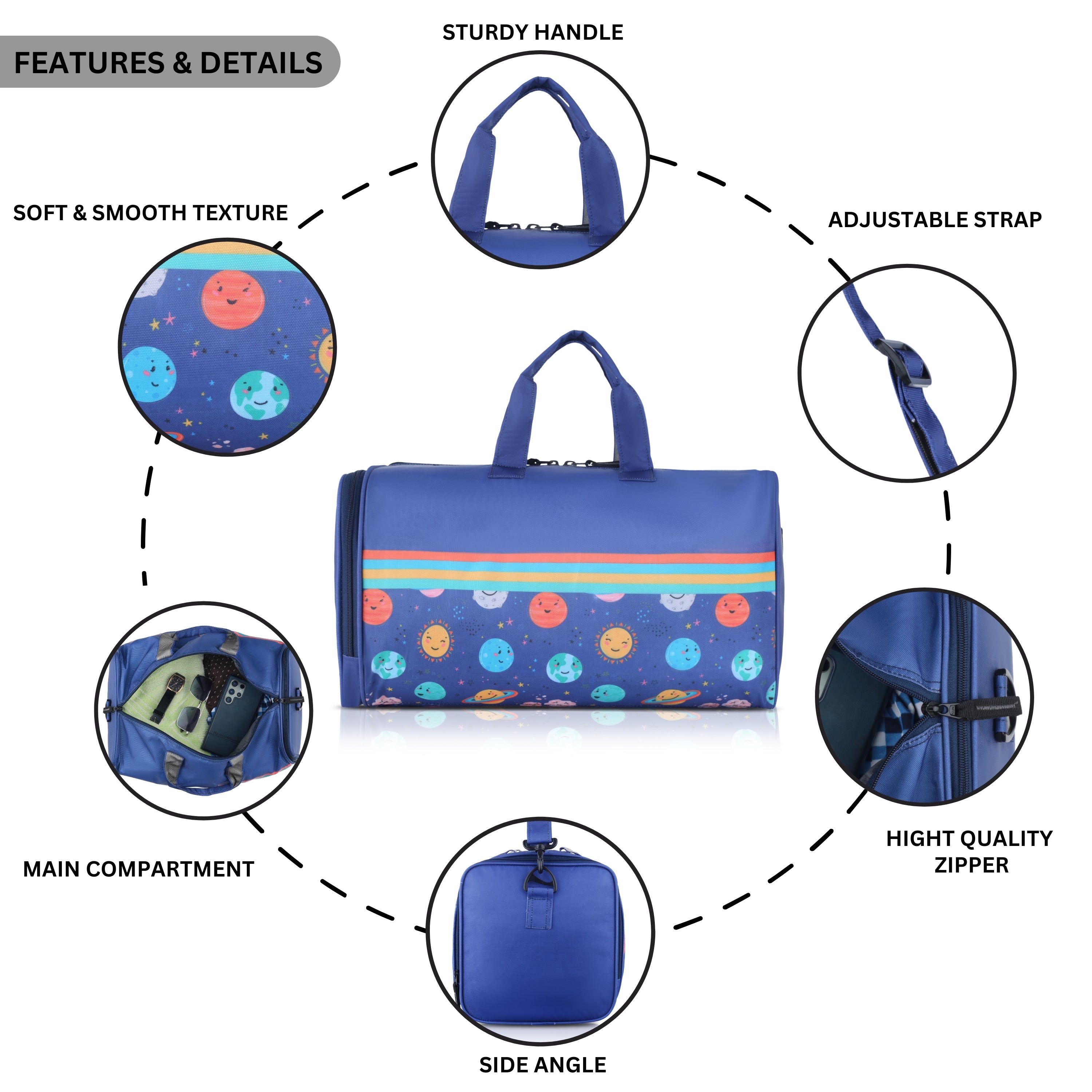 Echo Boomers Space Print Duffle Bag – Stylish Travel & Gym Bag with Shoe Compartment
