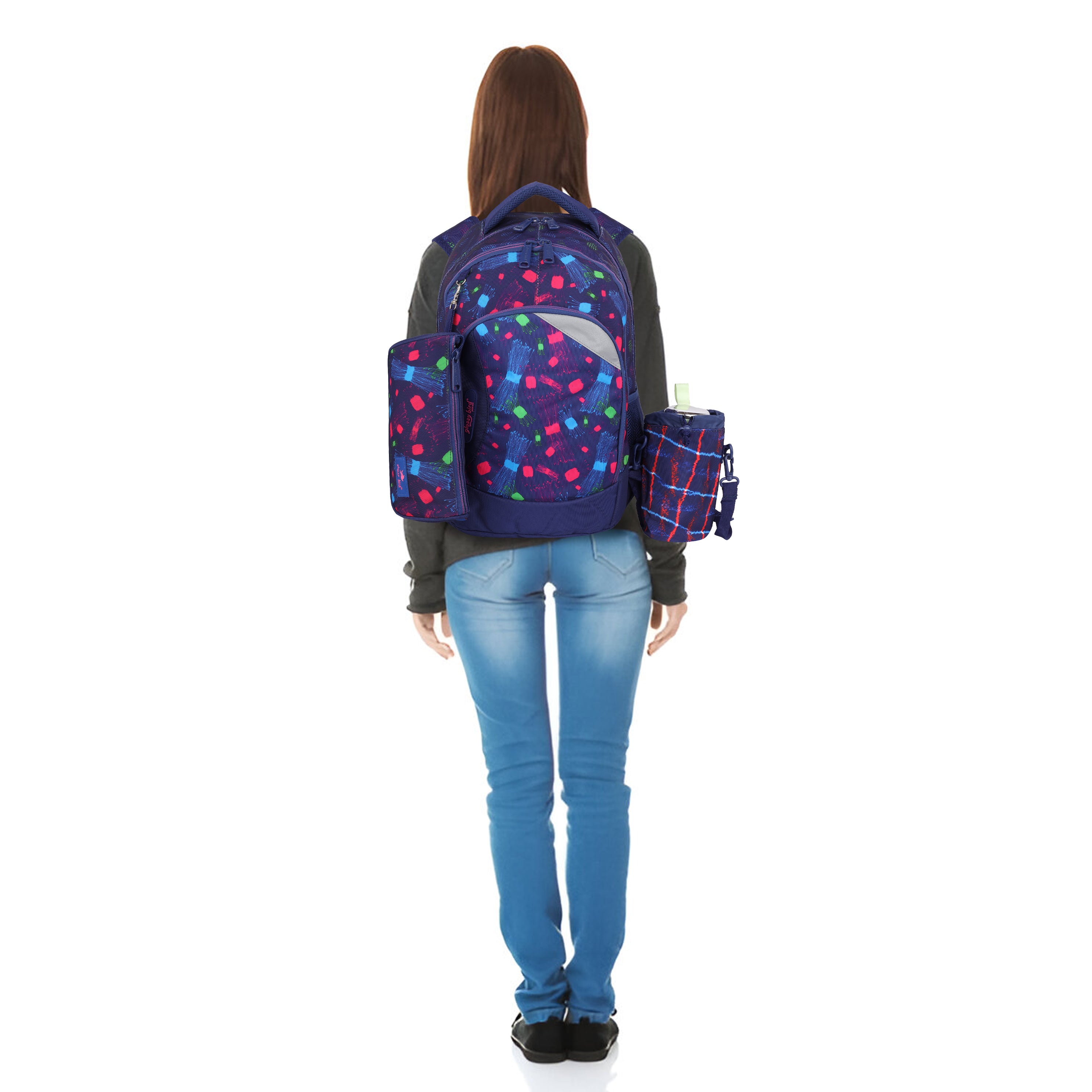 Echo Boomers Glossy Bird Backpack (BLACK) – Lightweight Water-Resistant School Bag for Girls & Boys with Detachable Pouch & Bottle Holder – Stylish Multi-Pocket Travel Backpack