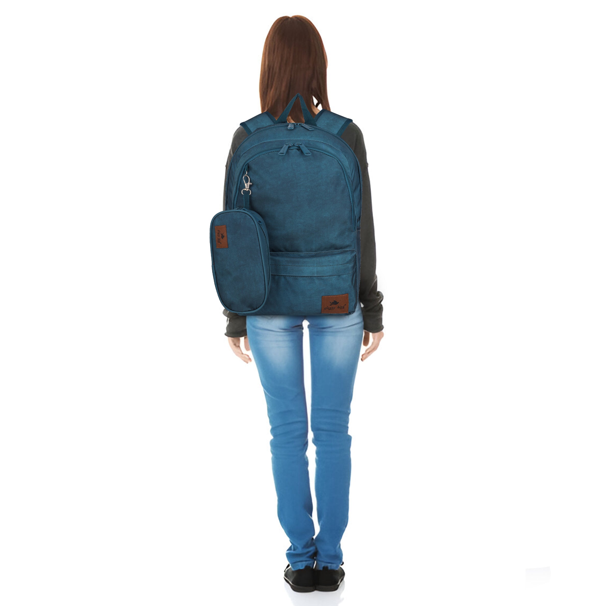 Echo Boomers Glossy Bird Backpack by Echo Boomers – Water-Resistant Bag with 3 Compartments, Bottle Holder, Padded Straps & Detachable Pouch – Ideal for School & Travel (Blue)