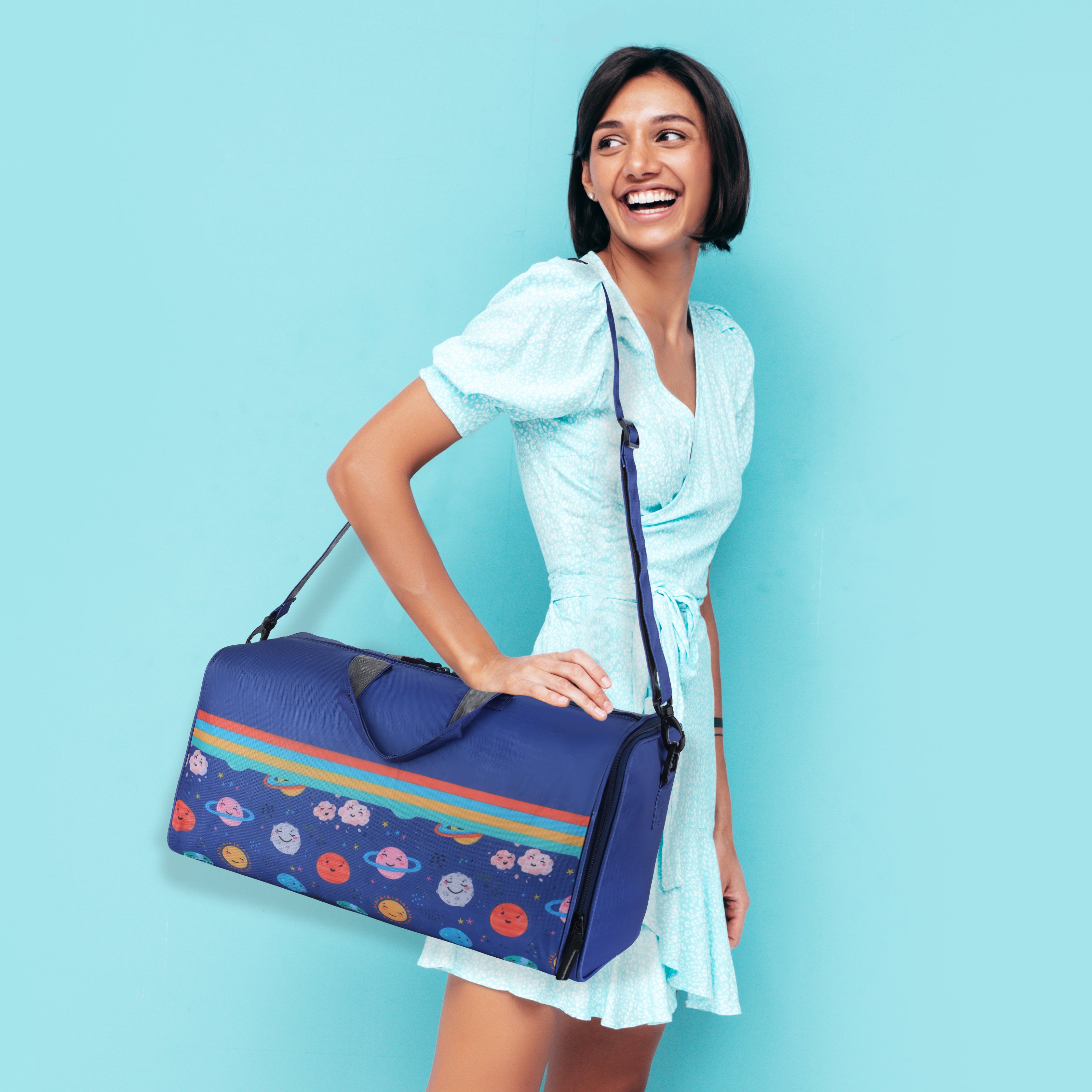 Echo Boomers Space Print Duffle Bag – Stylish Travel & Gym Bag with Shoe Compartment