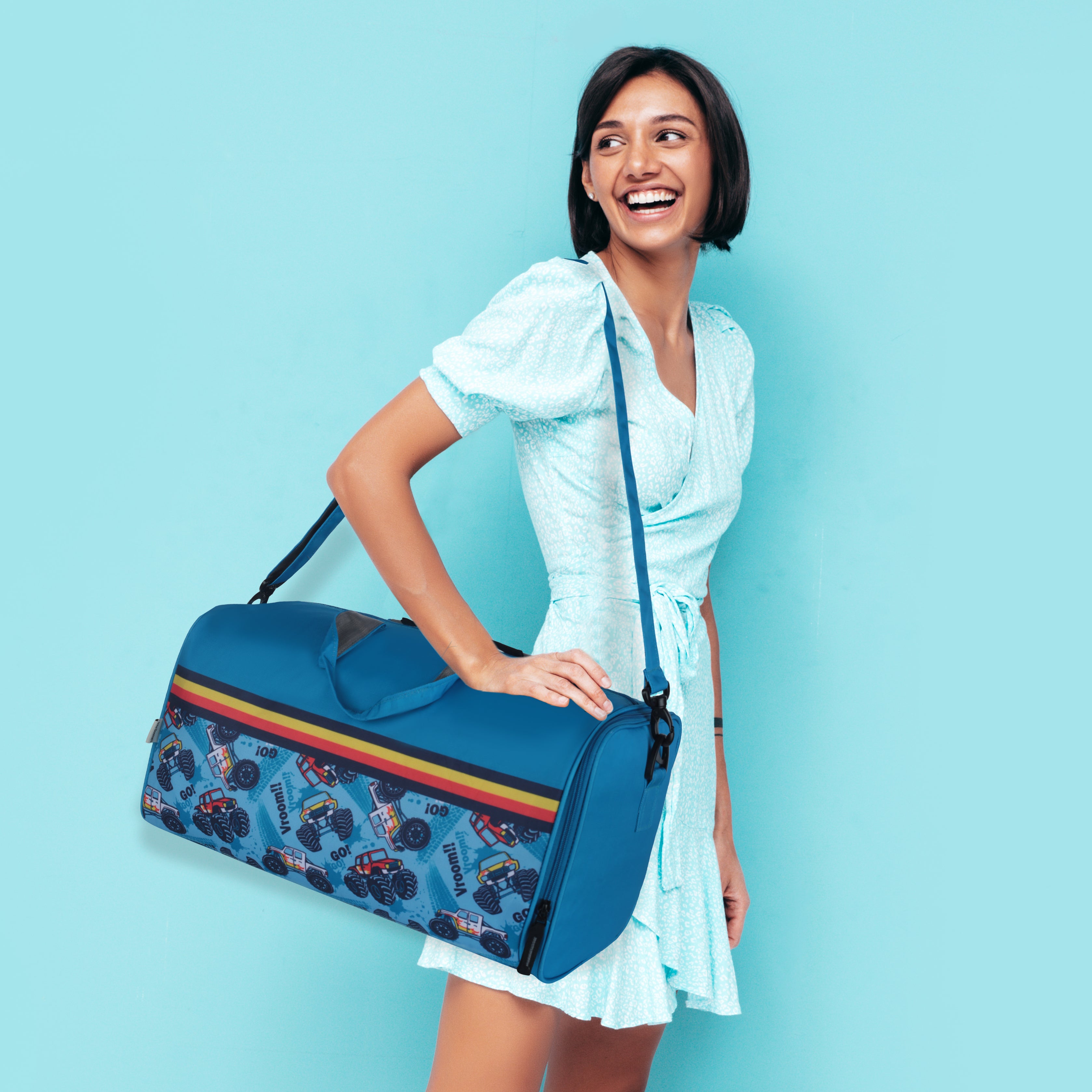Echo Boomers Square Truck Print Duffle Bag – Stylish Travel & Gym Bag with Shoe Compartment
