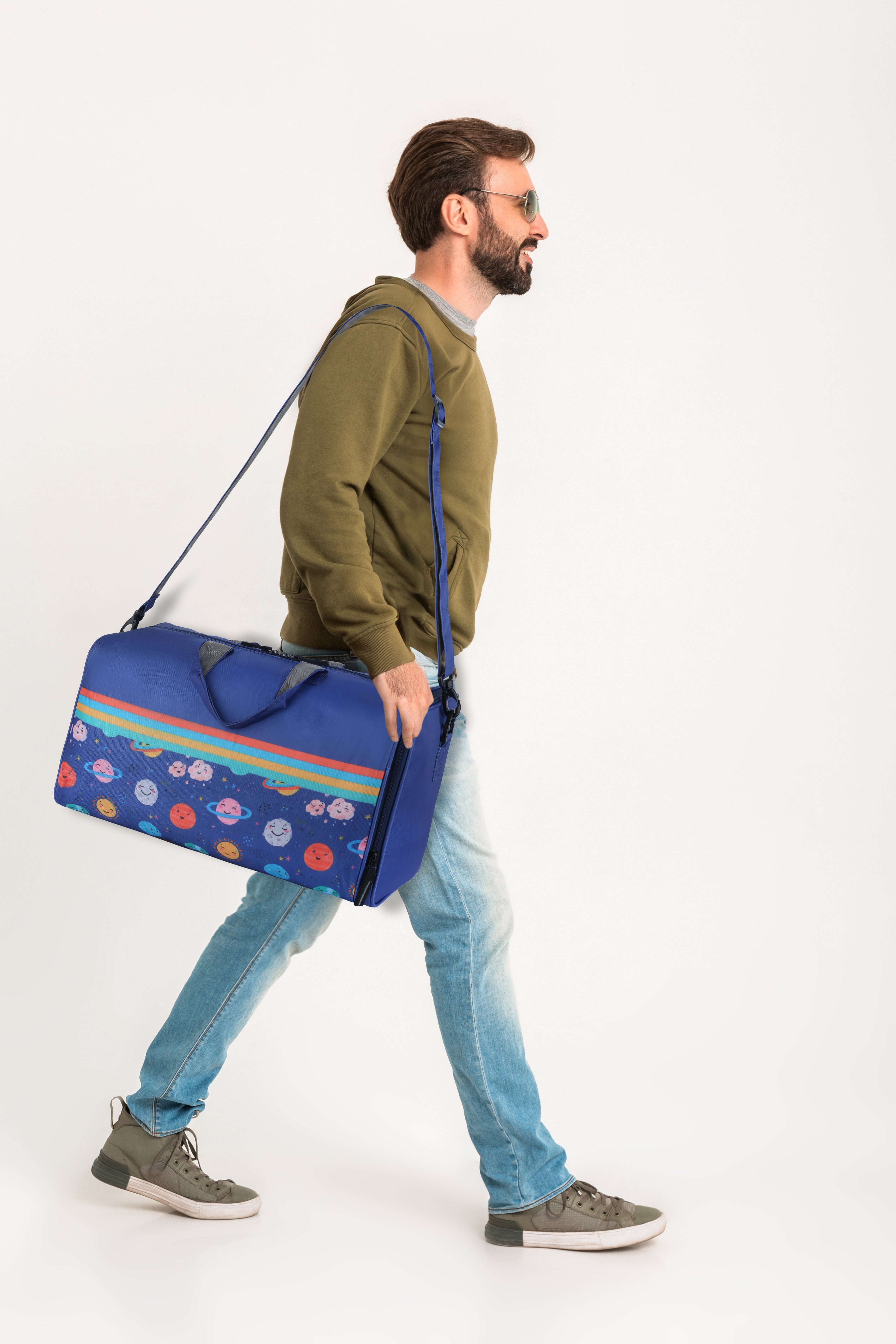 Echo Boomers Space Print Duffle Bag – Stylish Travel & Gym Bag with Shoe Compartment