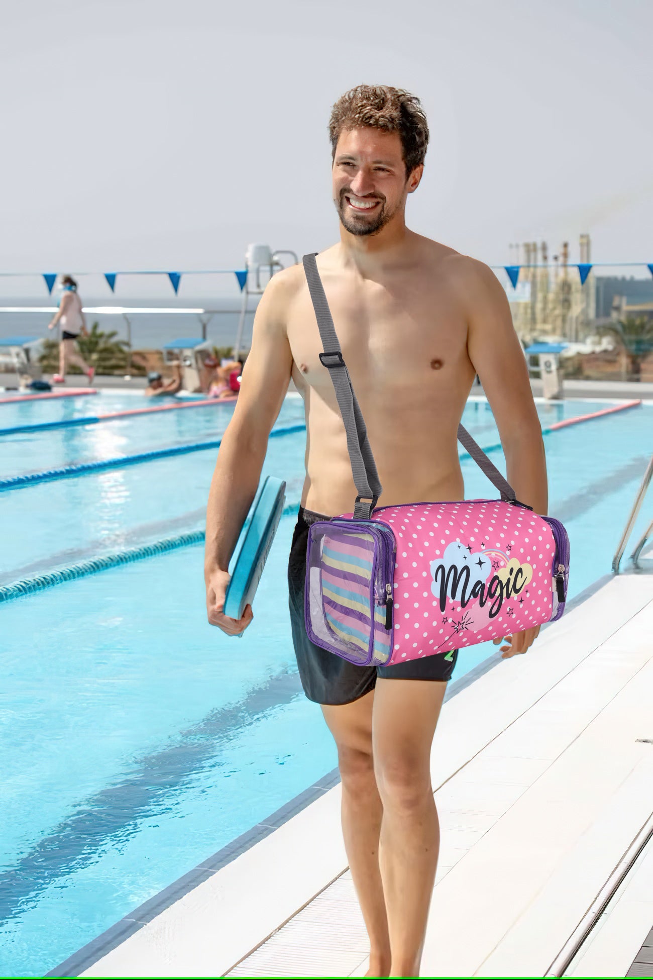 Echo Boomers Pink Magic Print Square Travel Duffle Gym Luggage Bag with PVC Side Compartments