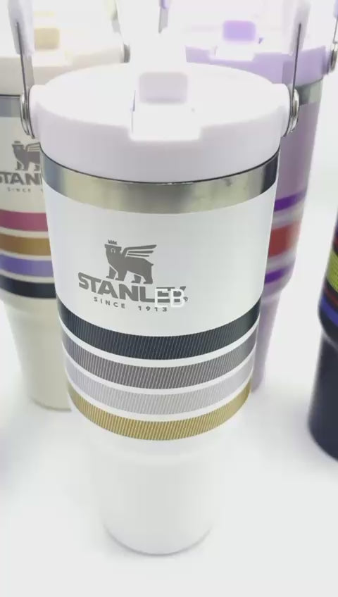 Stanley IceFlow Flip Straw Tumbler with Handle – 900 mL, Vacuum Insulated, Leakproof, BPA-Free Stainless Steel Water Bottle (Stripes Pattern)