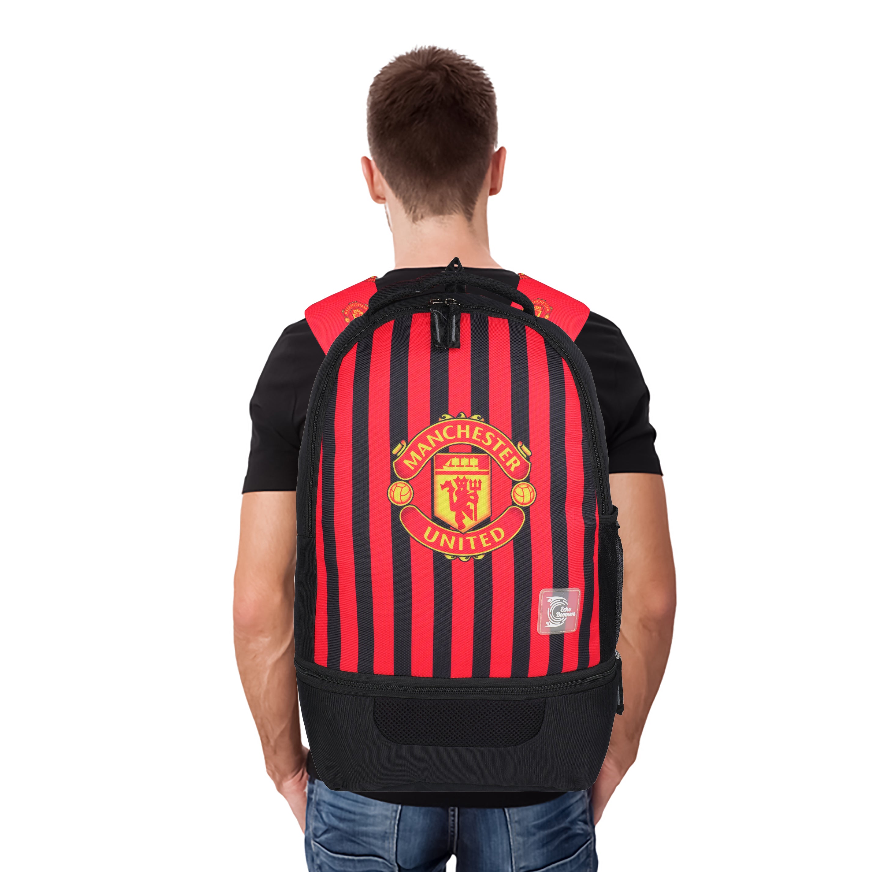 Echo Boomers Manchester United Sports Backpack with Separate Football Compartment | Student Sports Backpack with Adjustable Straps, Sturdy Handle & High Quality Zippers