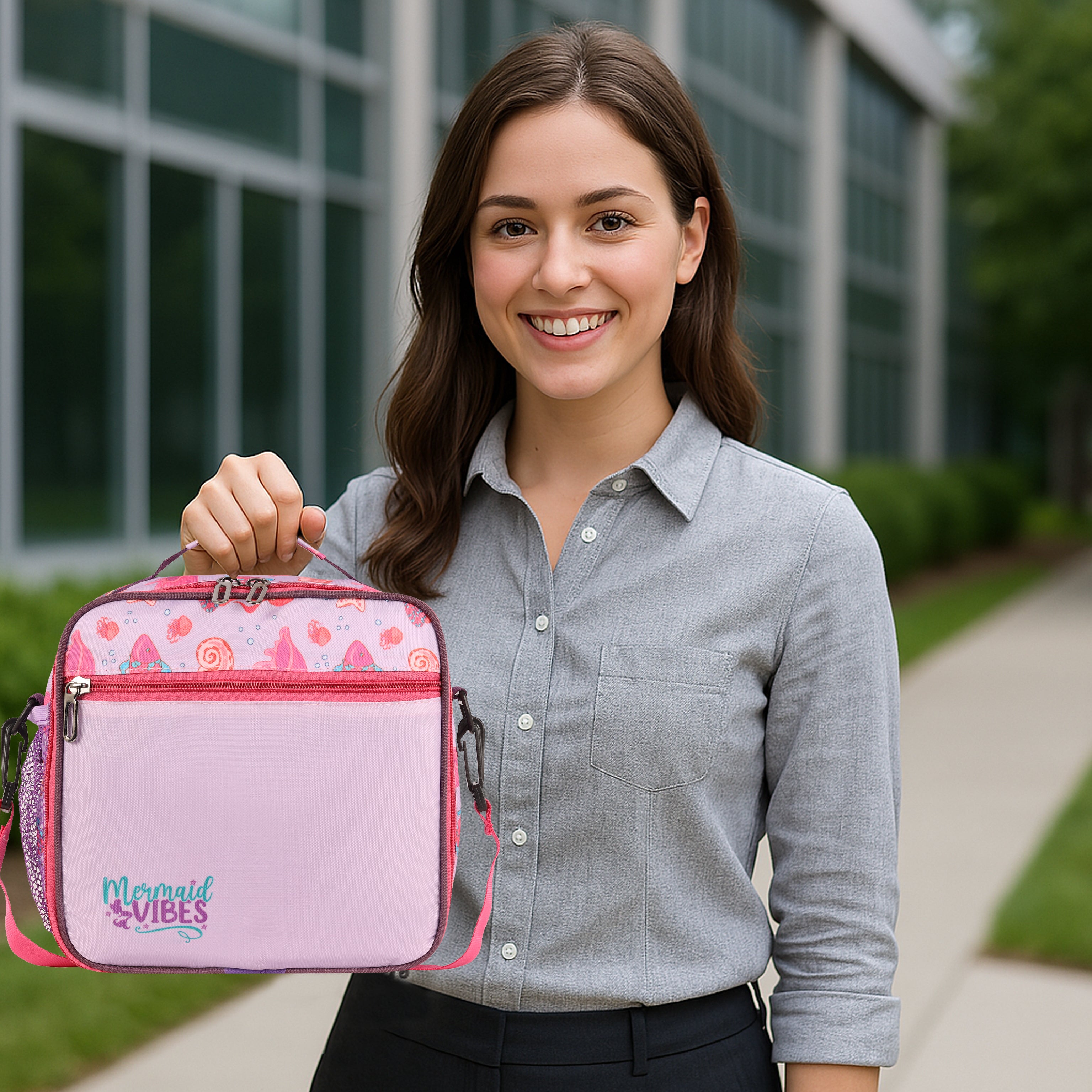 Echo Boomers Premium Mermaid Pint Lunch Bag – Stylish, Lightweight, Attractive, & Durable Meal Companion and versatile bag(Pink).