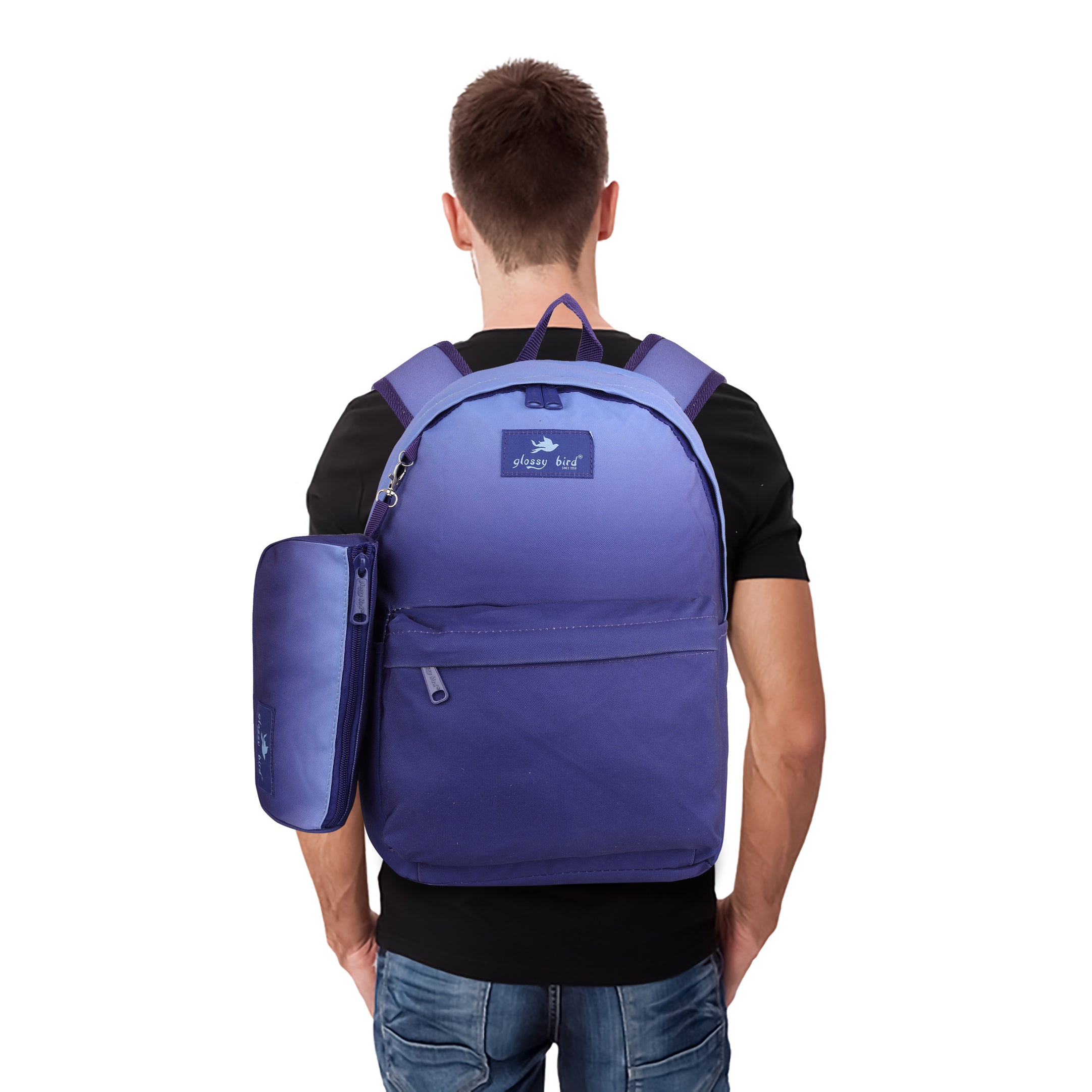 Echo Boomers Glossy Bird Backpack with Pouch – Casual Backpack with Compartments, Front Pocket, Bottle Holder – Ideal for School, College, Travel – Boys, Girls, Men, Women (Pink)