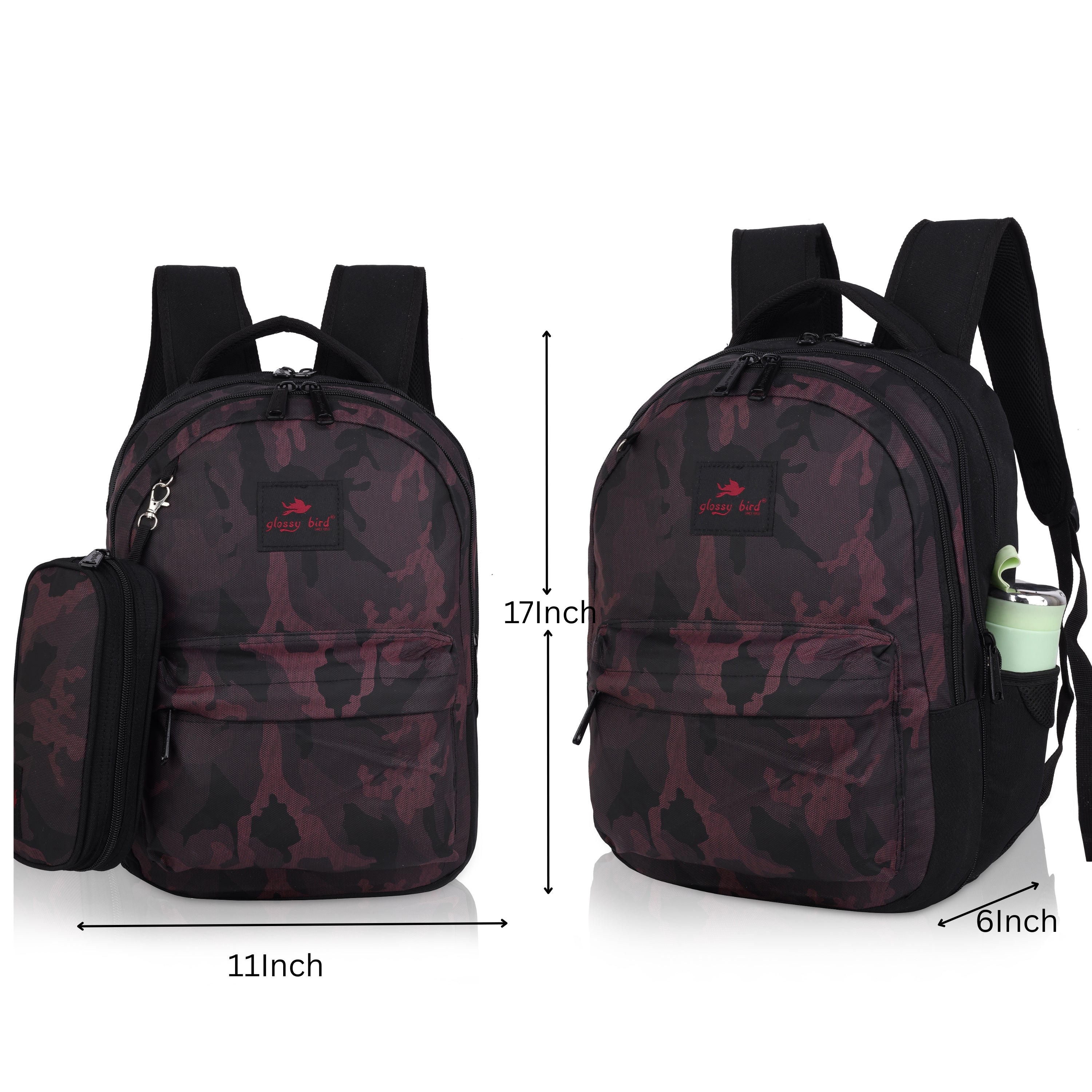 Echo Boomers Glossy Bird Backpack – Water-Resistant Unisex Bag with 4 Compartments, Bottle Holder, Detachable Pouch & Padded Straps – Travel & School Backpack (SKY)