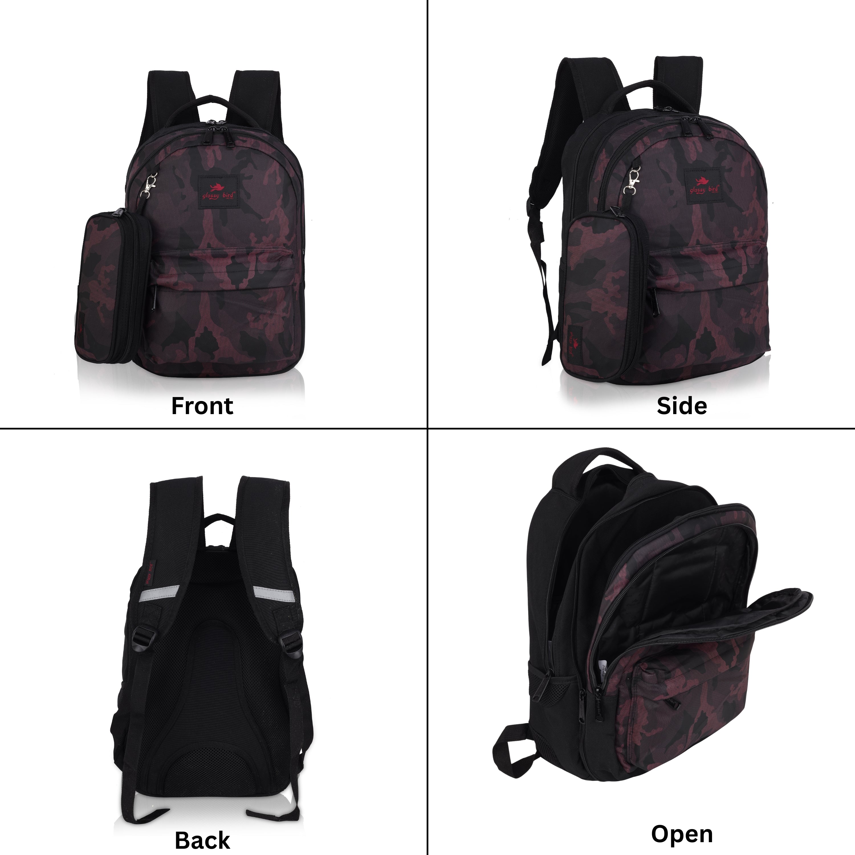 Echo Boomers Glossy Bird Backpack – Water-Resistant Unisex Bag with 4 Compartments, Bottle Holder, Detachable Pouch & Padded Straps – Travel & School Backpack (SKY)