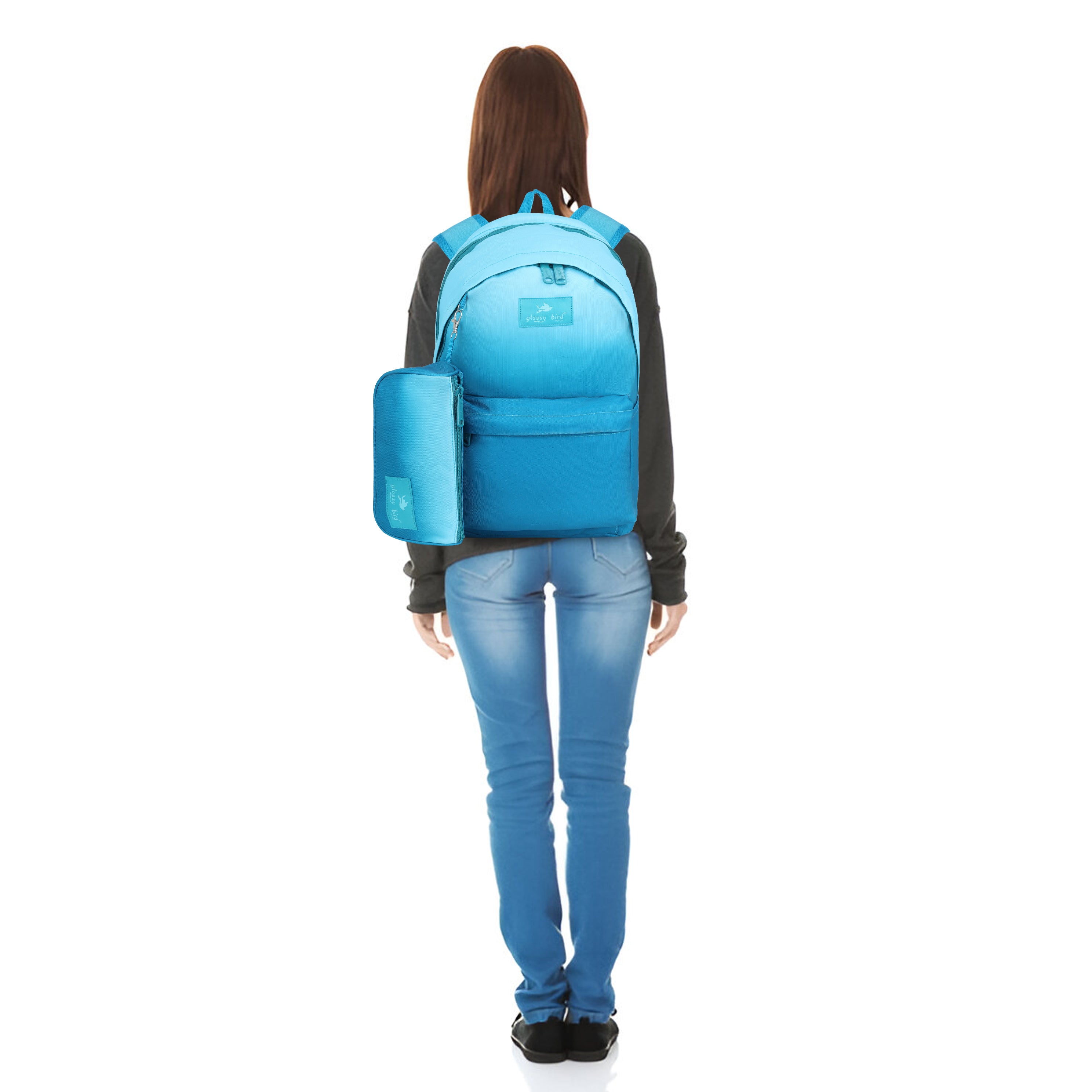 Echo Boomers Glossy Bird Backpack with Pouch – Casual Backpack with Compartments, Front Pocket, Bottle Holder – Ideal for School, College, Travel – Boys, Girls, Men, Women (Pink)