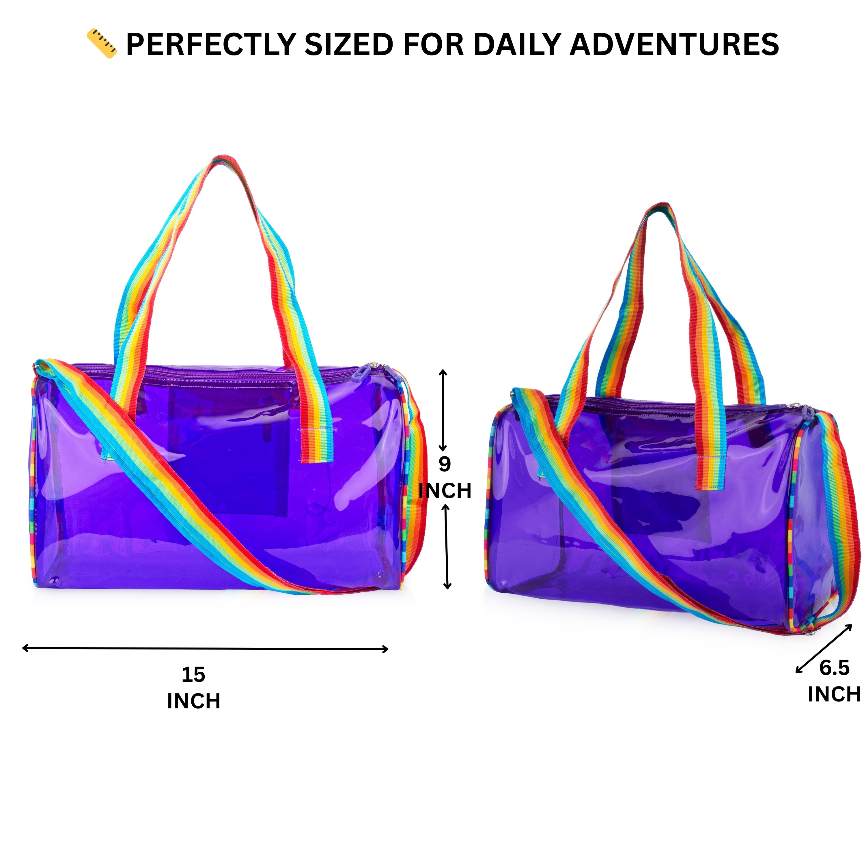 Echo Boomers See-Through Jelly Duffle –  Transparent Bag with Rainbow Handles | Trendy Handbag for School, Gym, Travel, Beach
