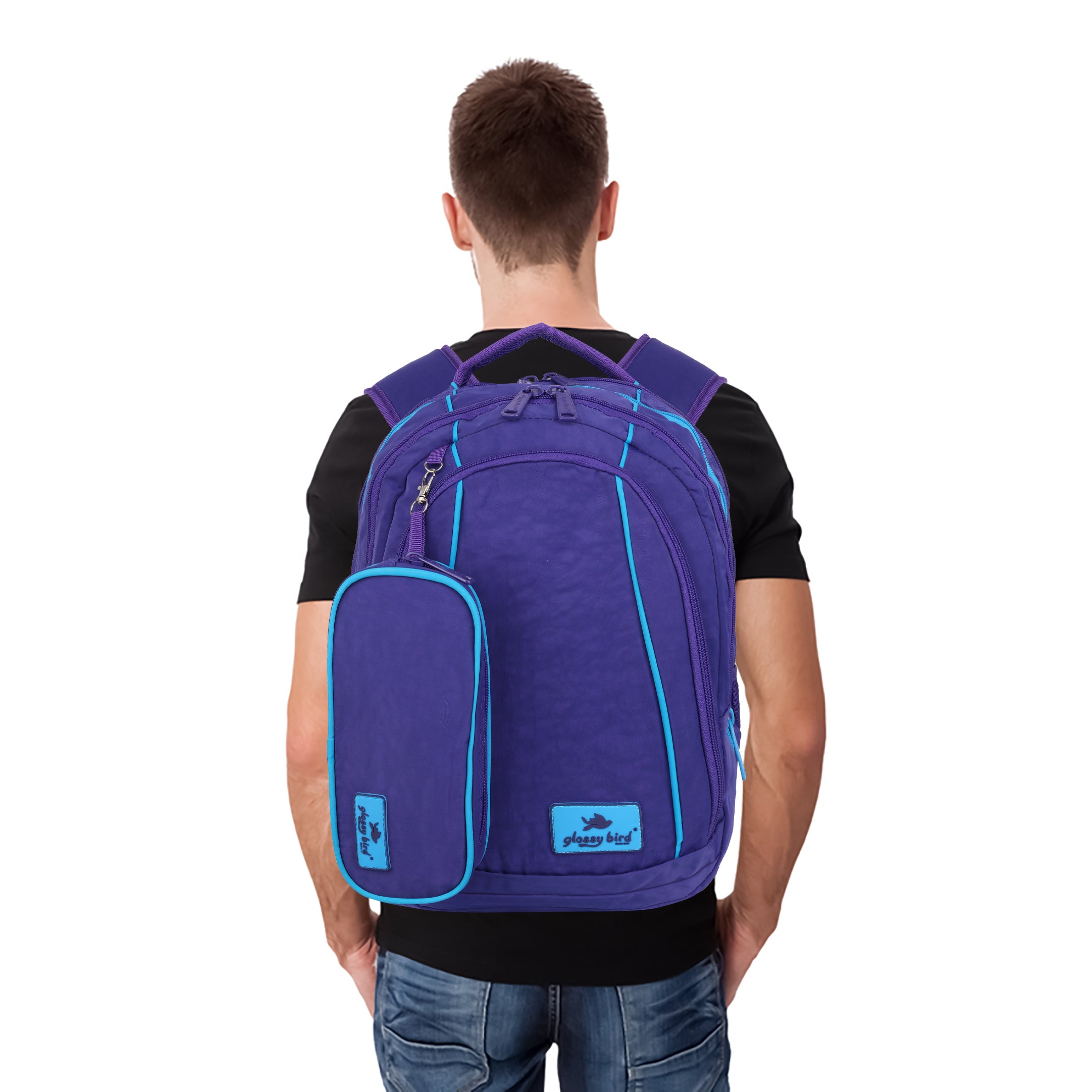 Echo Boomers Glossy Bird Backpack (PINK) – Water-Resistant Unisex Bag with 4 Compartments, Detachable Pouch, Bottle Holder & Padded Straps – School, College, Work & Travel Bag