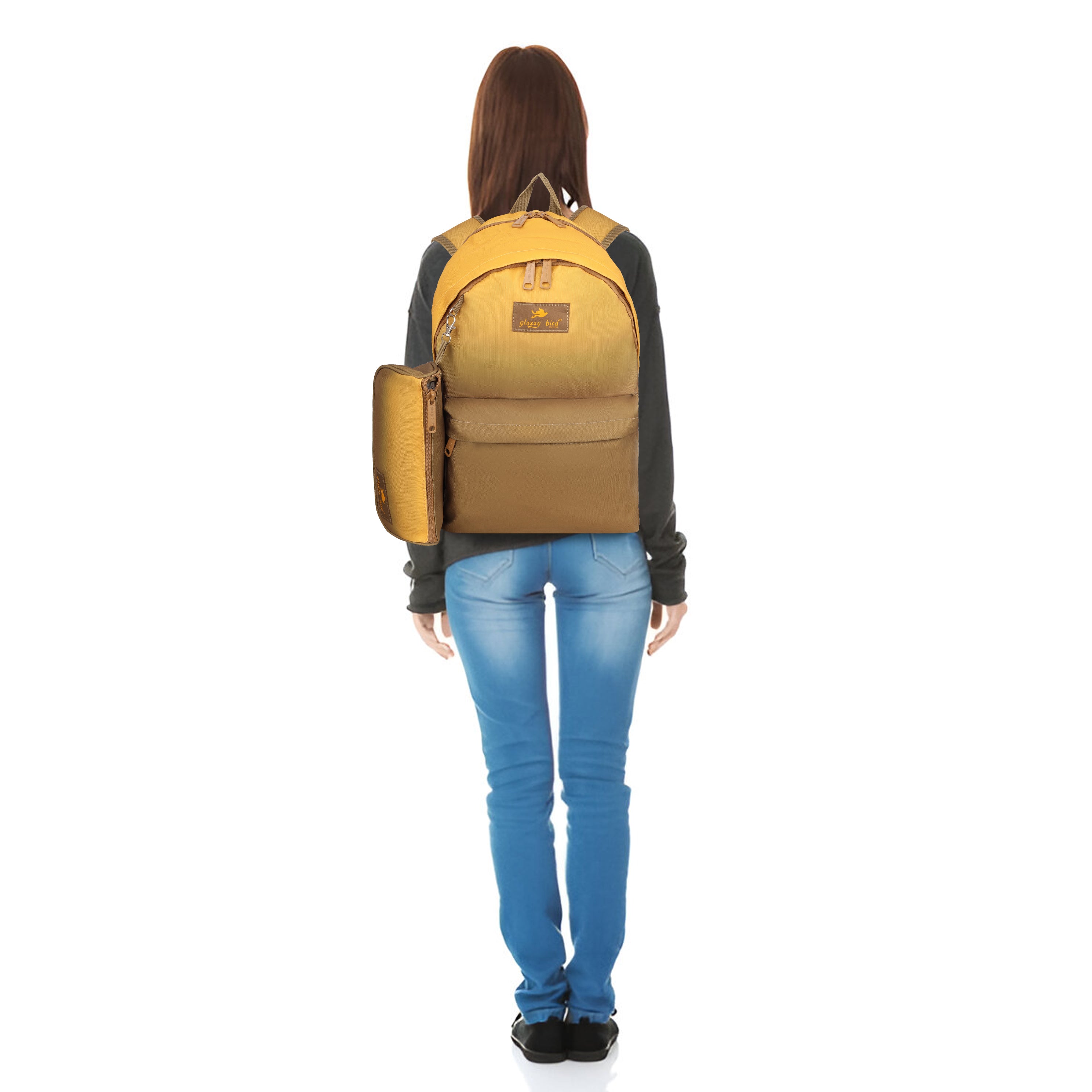 Echo Boomers Glossy Bird Backpack with Pouch – Casual Backpack with Compartments, Front Pocket, Bottle Holder – Ideal for School, College, Travel – Boys, Girls, Men, Women (Pink)